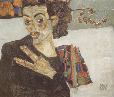 Egon Schiele Self-Portrait with Black Clay Vase and Spread Fingers (mk12) china oil painting image